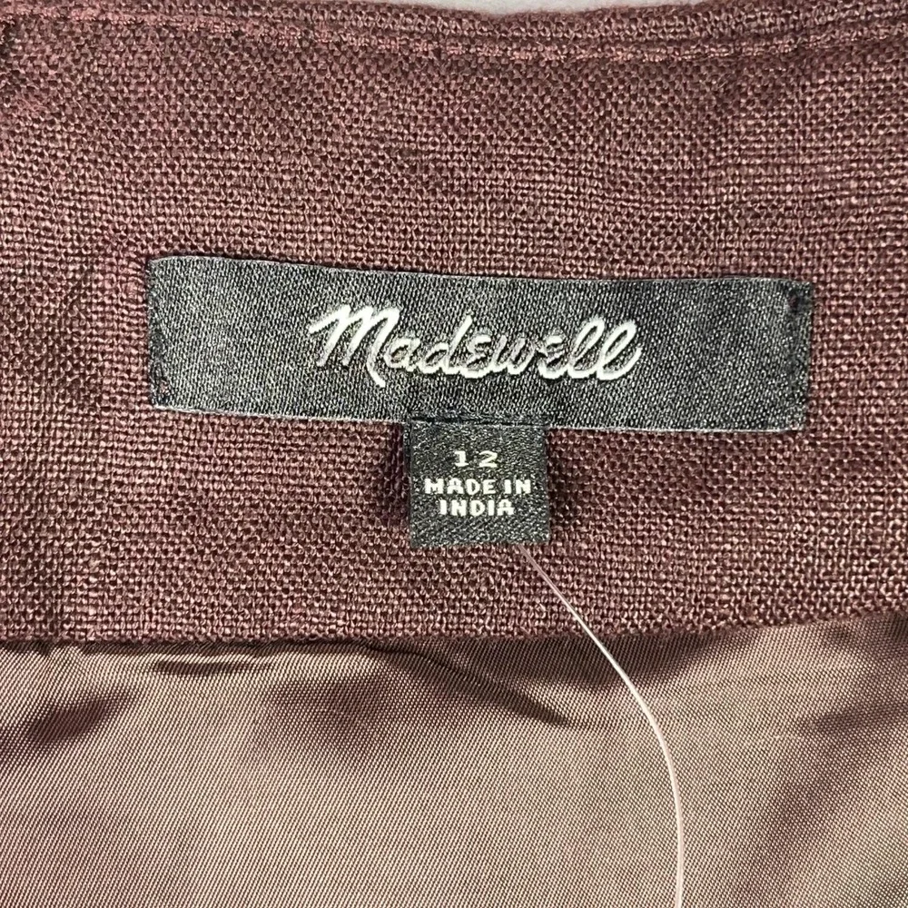 Madewell Pleated Linen Skirt Womens 12 Chocolate Raisin Brown Lined Academia NEW